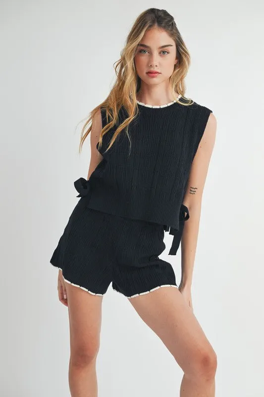 Black Knit Shorts Set