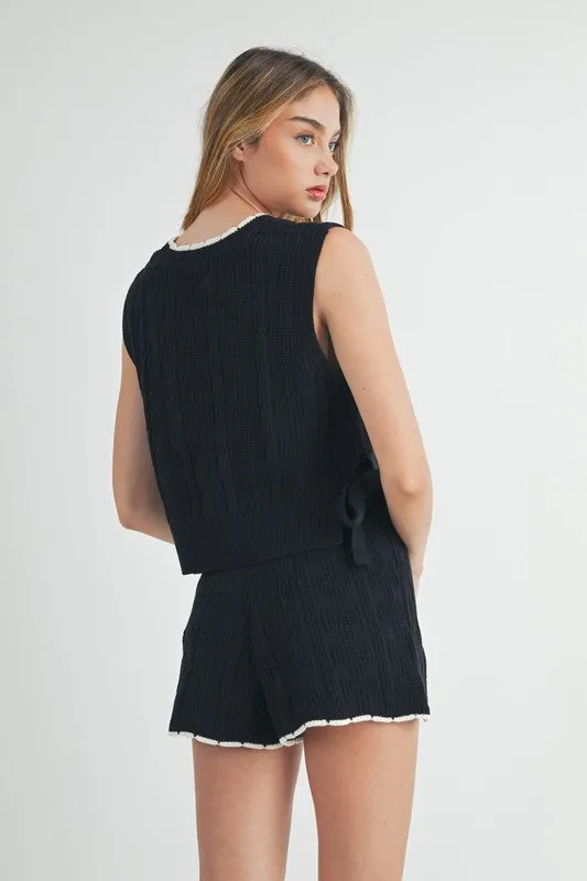 Black Knit Shorts Set