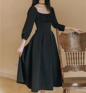 Black long sleeve A-line regency dress