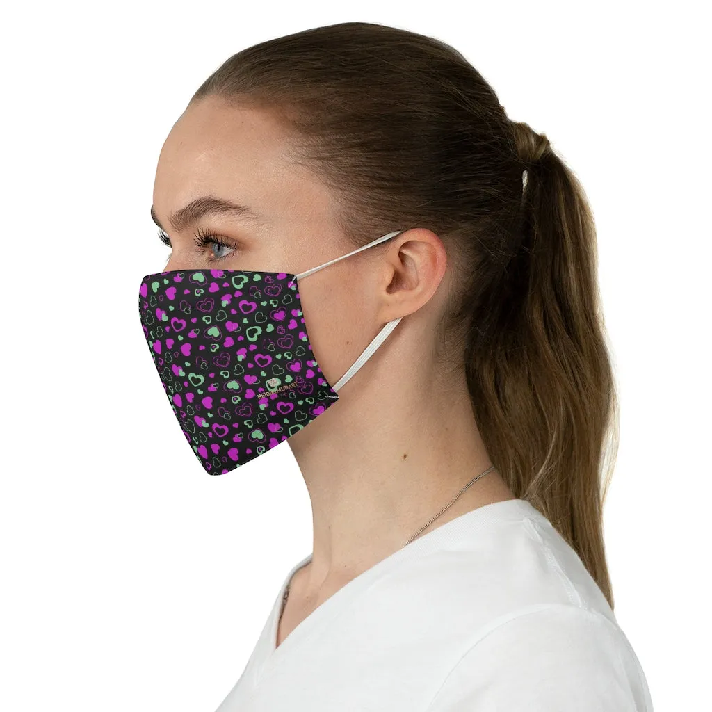 Black Pink Hearts Face Mask, Adult Heart Pattern Valentines Fabric Face Mask-Made in USA