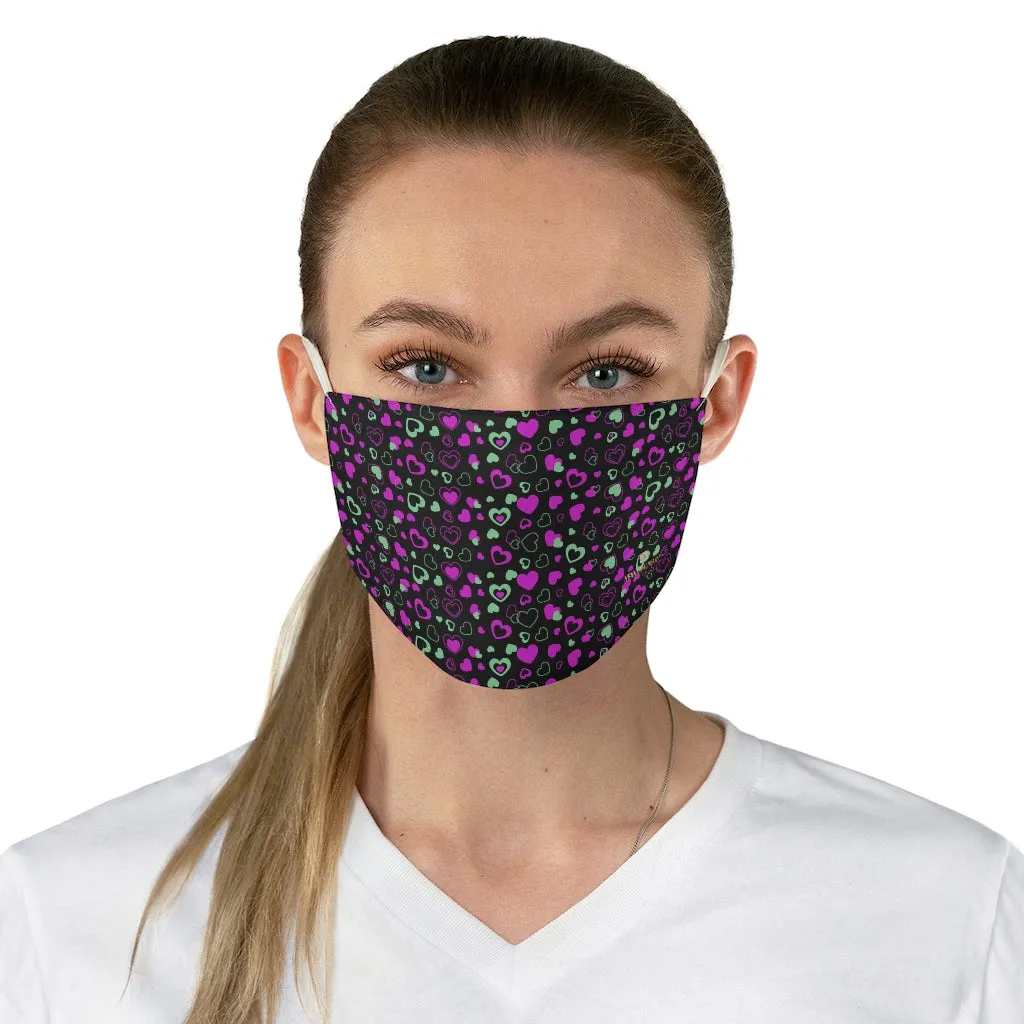 Black Pink Hearts Face Mask, Adult Heart Pattern Valentines Fabric Face Mask-Made in USA