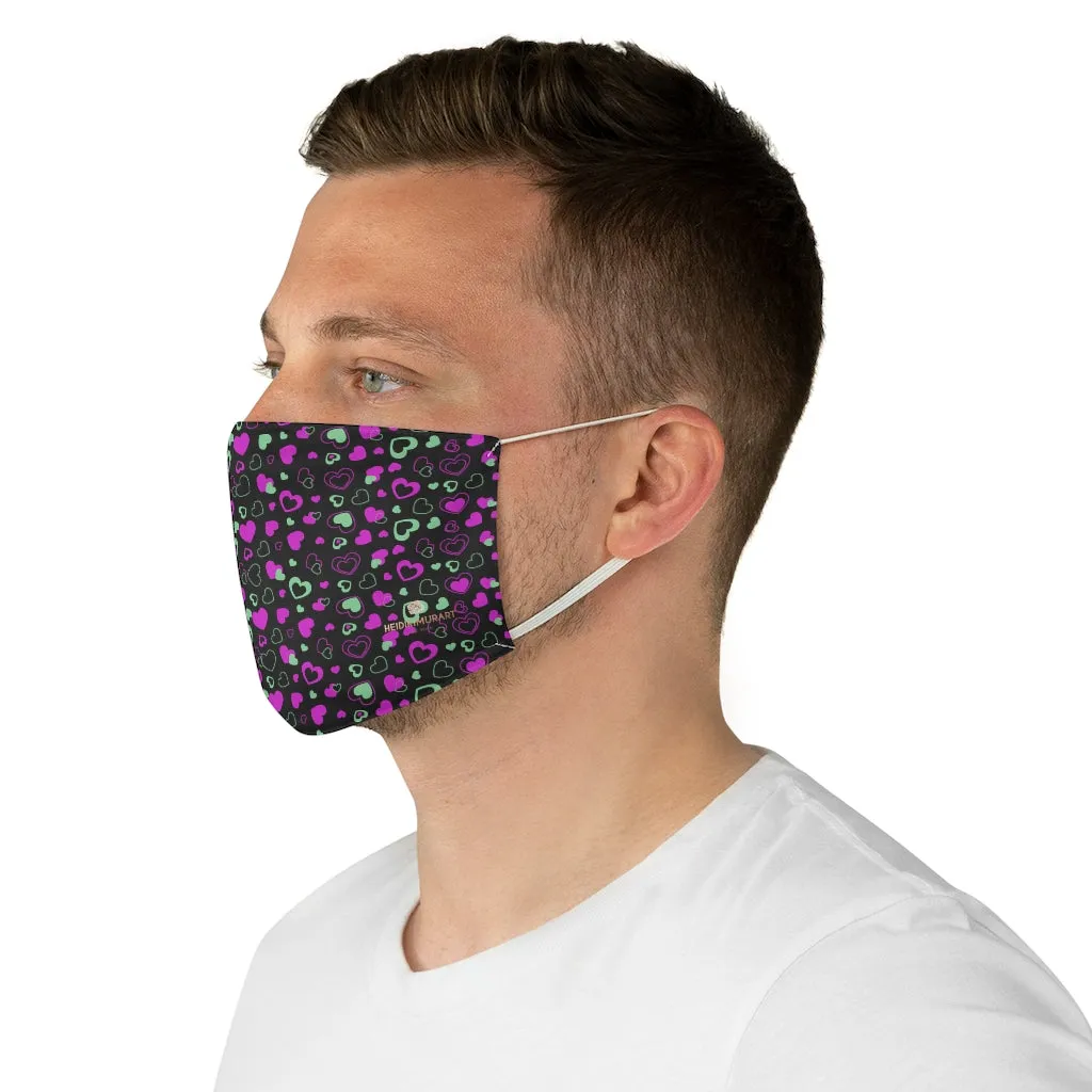 Black Pink Hearts Face Mask, Adult Heart Pattern Valentines Fabric Face Mask-Made in USA