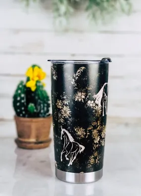 Black Vintage Floral Horse Tumbler