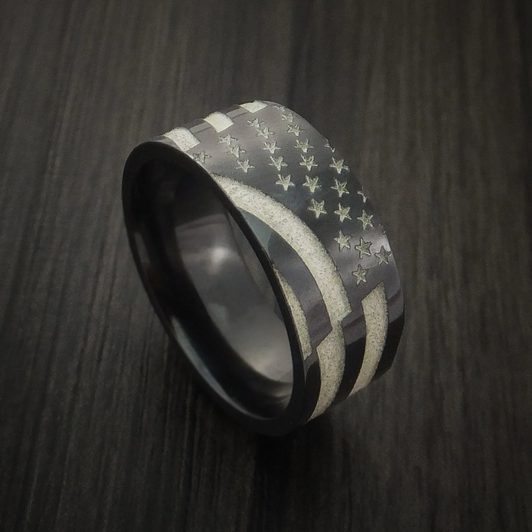 Black Zirconium American Flag Custom Made United States Flag Men's Ring