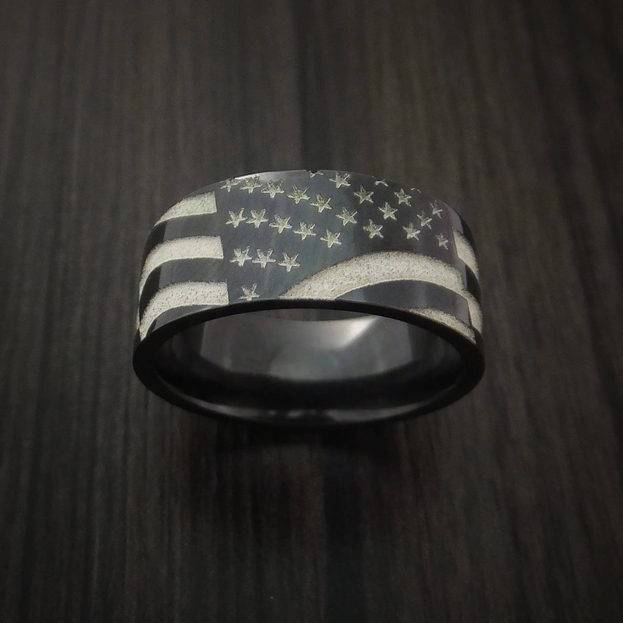 Black Zirconium American Flag Custom Made United States Flag Men's Ring