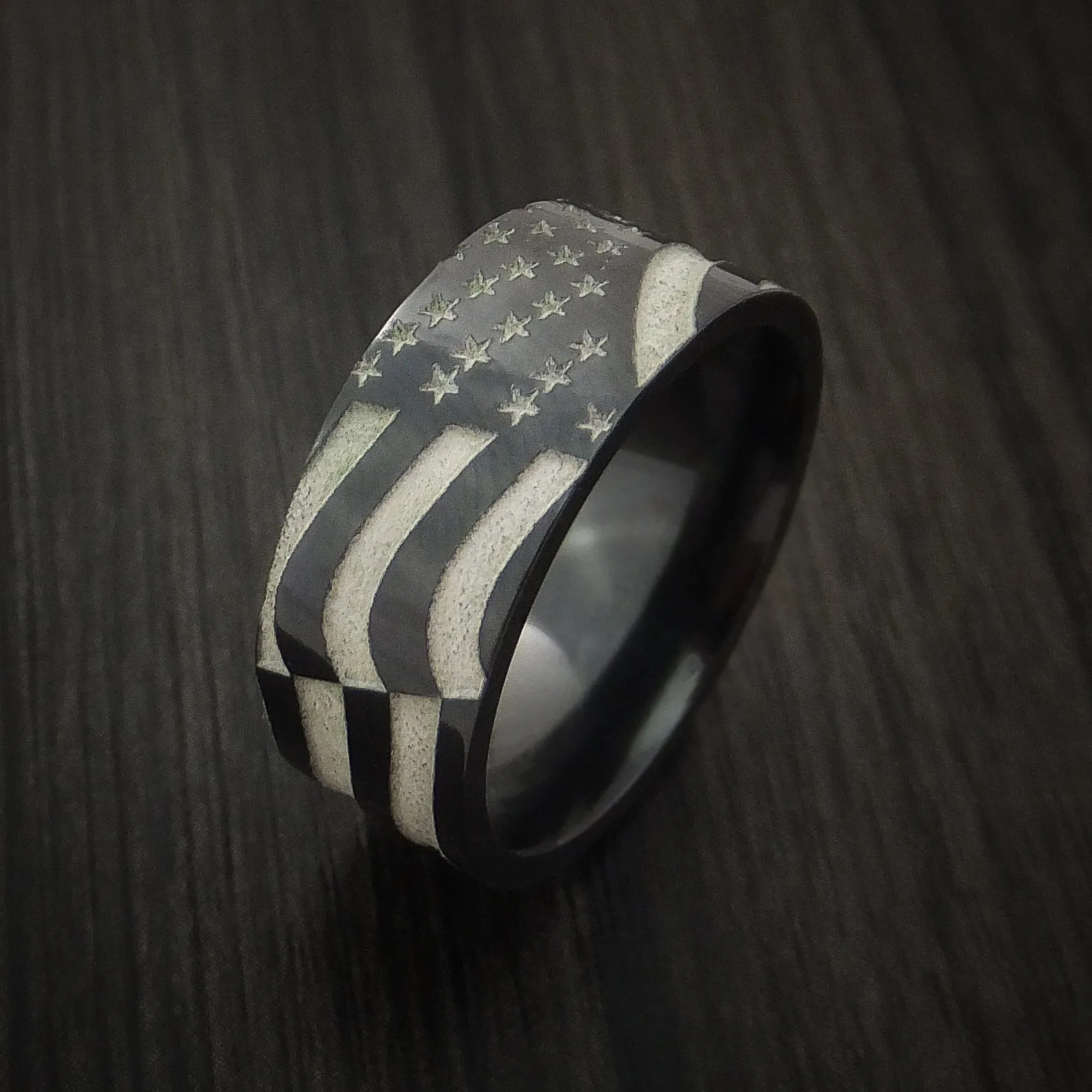 Black Zirconium American Flag Custom Made United States Flag Men's Ring