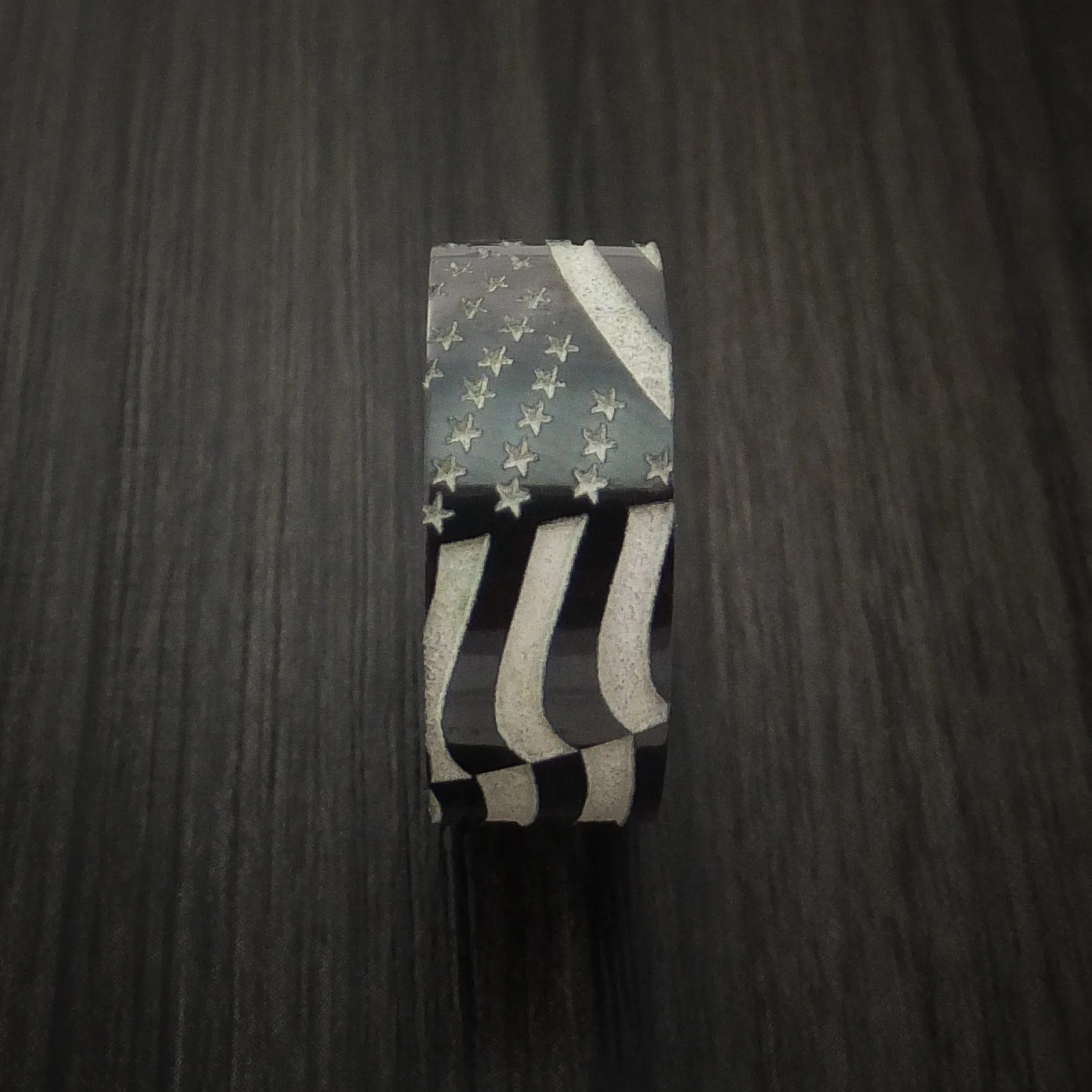 Black Zirconium American Flag Custom Made United States Flag Men's Ring