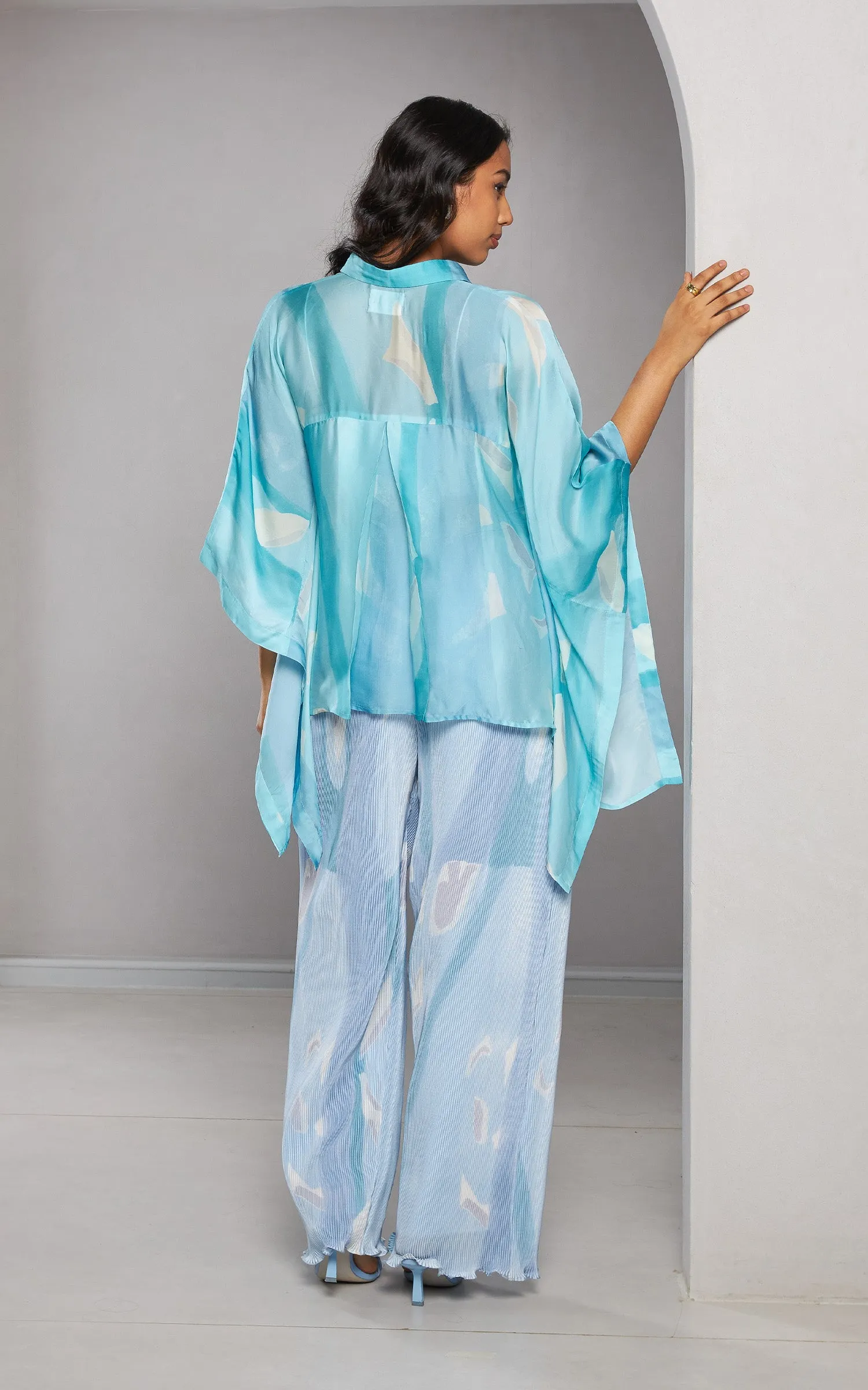 Blue Abstract Printed Pleated Co-ord Set