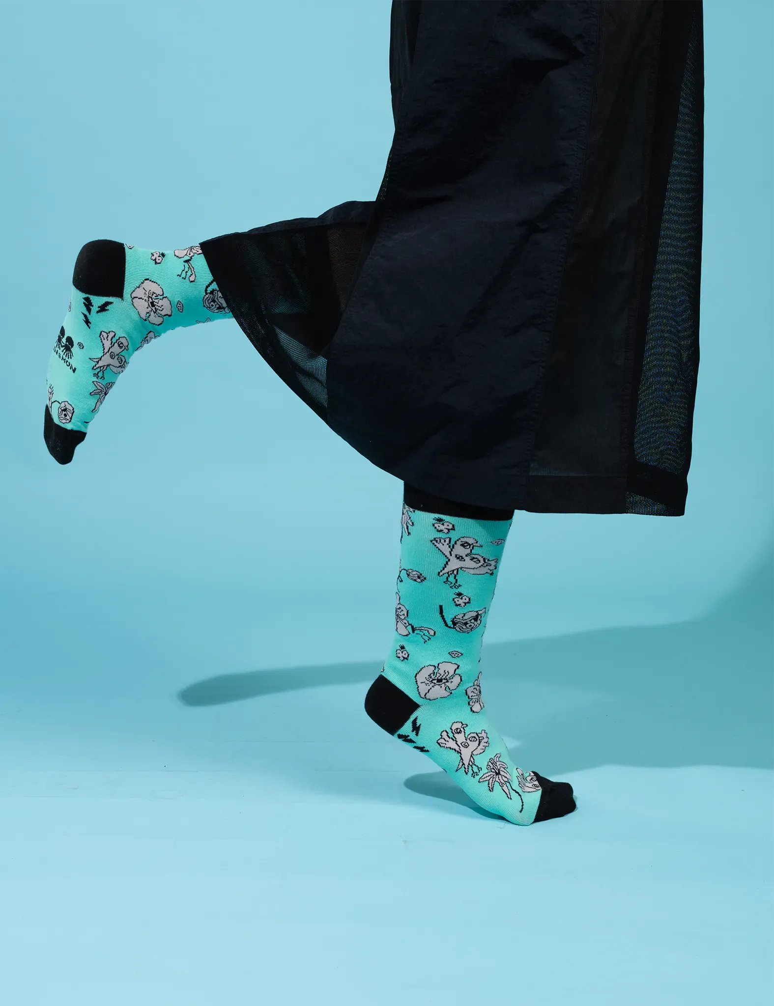 Blue and Black Socks - Floral Print