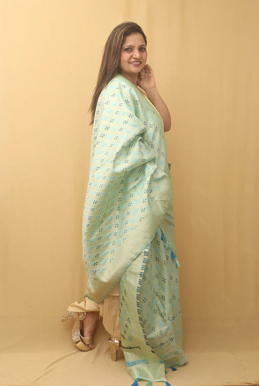 Blue Banarasi Silk Bandhani Design Dupatta