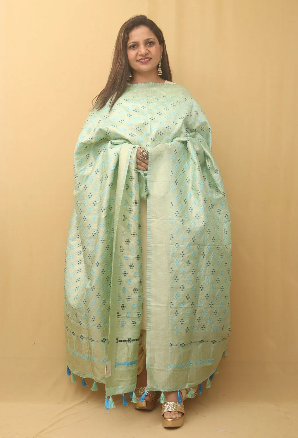 Blue Banarasi Silk Bandhani Design Dupatta