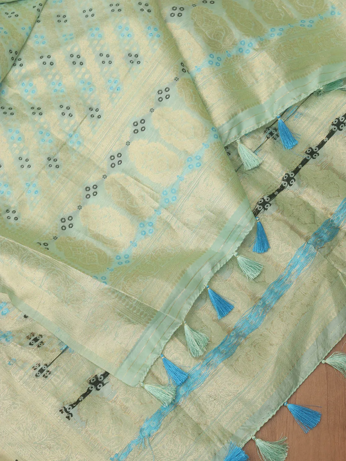 Blue Banarasi Silk Bandhani Design Dupatta