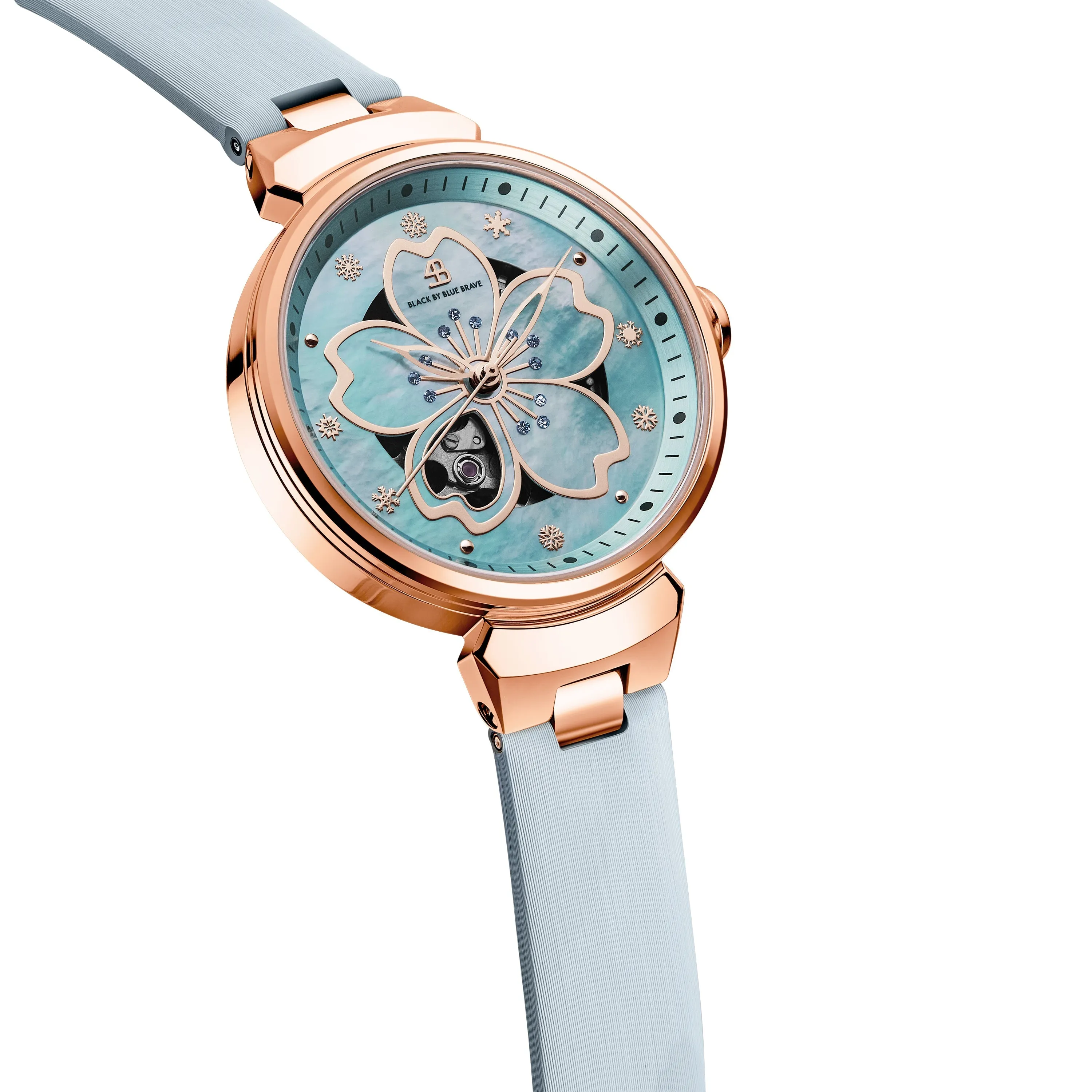 BLUE CHERRY BLOSSOM 36MM AUTOMATIC WATCH & ROSEGOLD BRACELET & WHITE CERAMIC