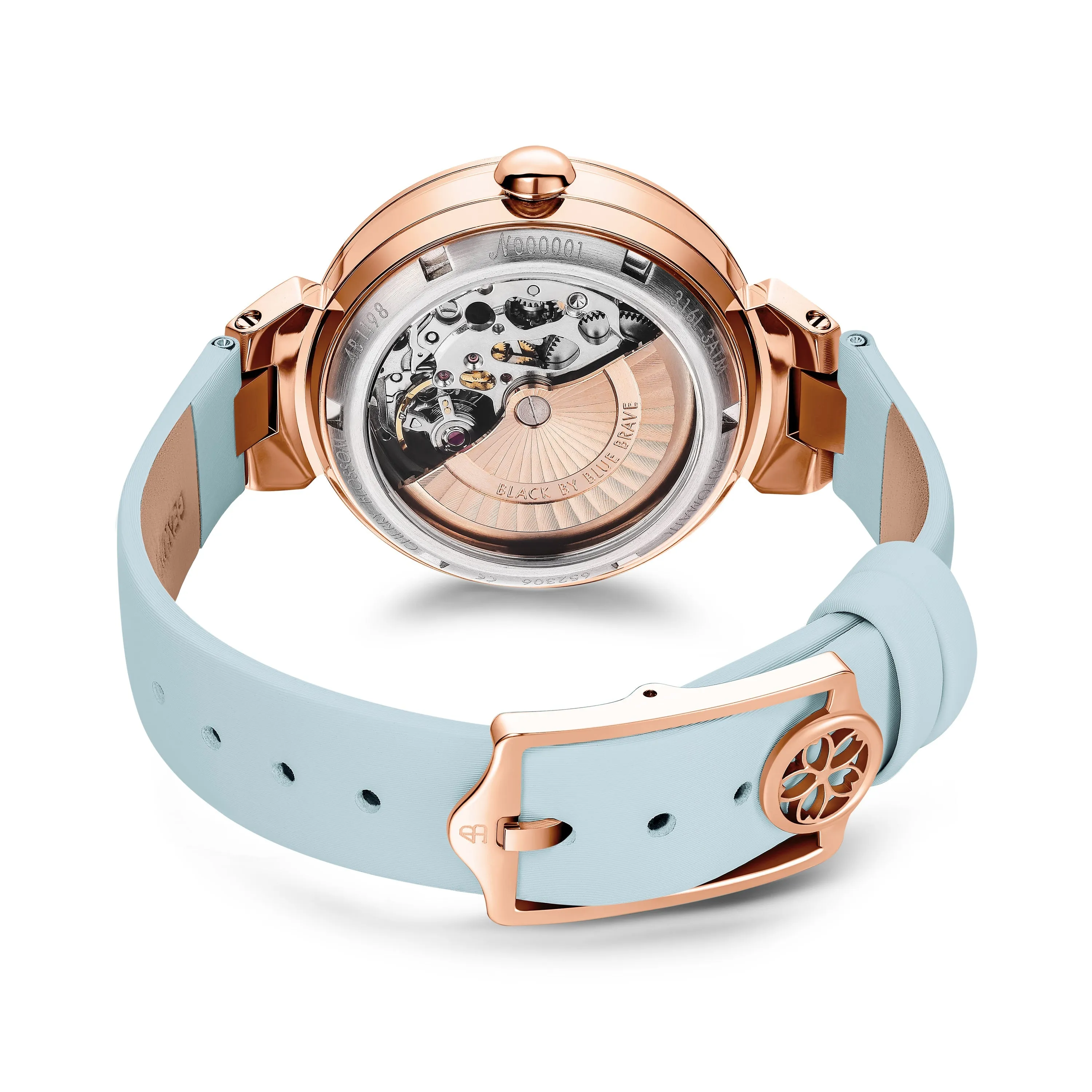 BLUE CHERRY BLOSSOM 36MM AUTOMATIC WATCH & ROSEGOLD BRACELET & WHITE CERAMIC