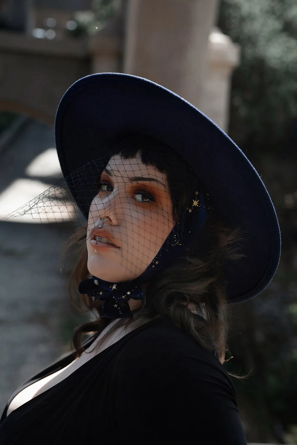 Blue Stargazer Veiled Hat