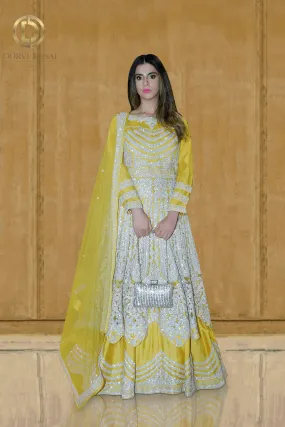 Bright Yellow with Diamante Sangeet Party Lehenga Set with Long Top