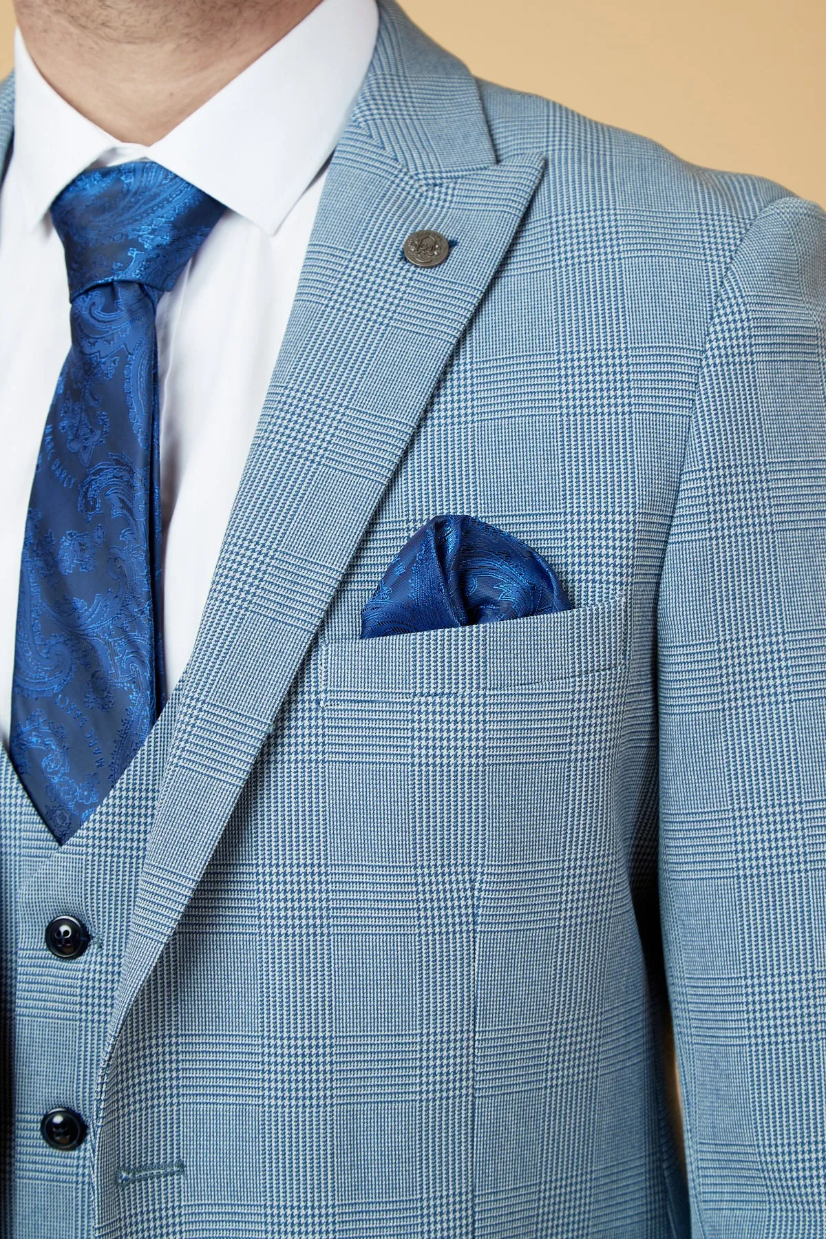 BROMLEY - Sky Blue Check Three Piece Suit