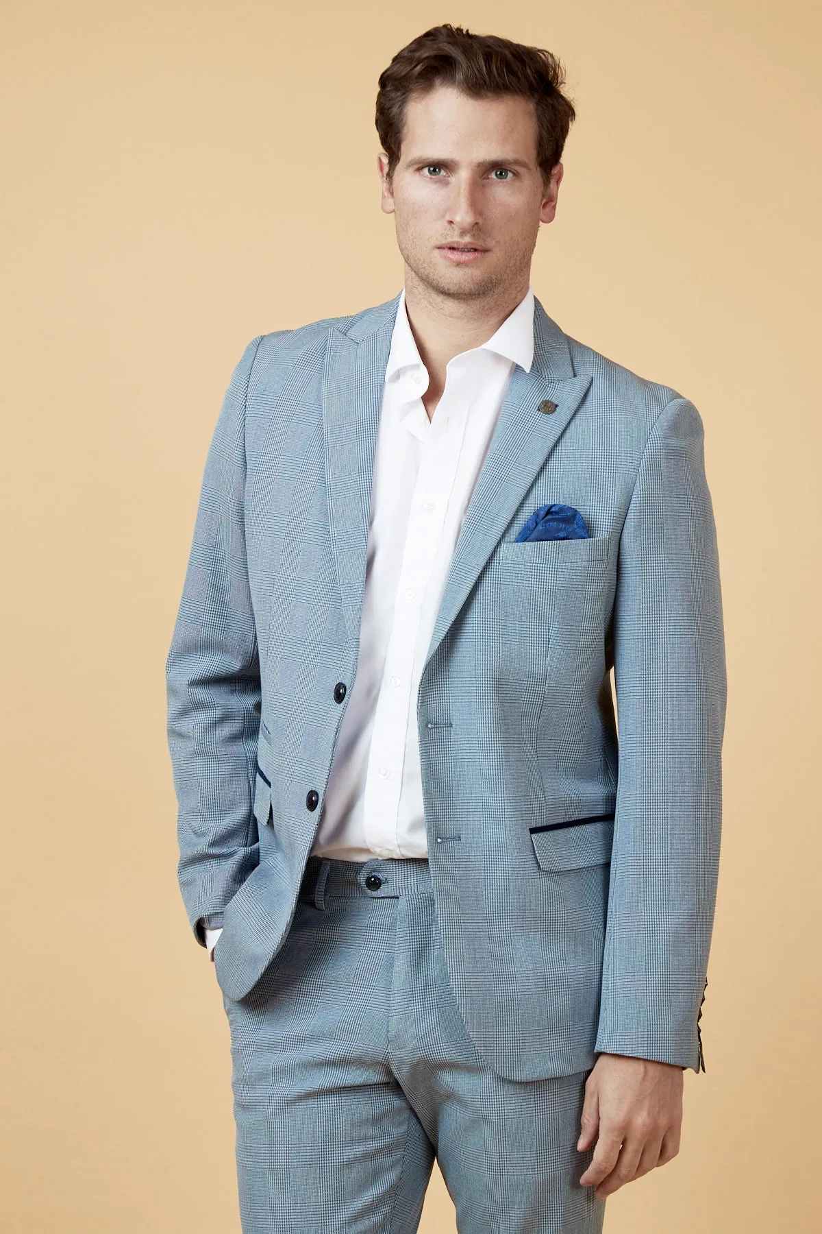 BROMLEY - Sky Blue Check Two Piece Suit