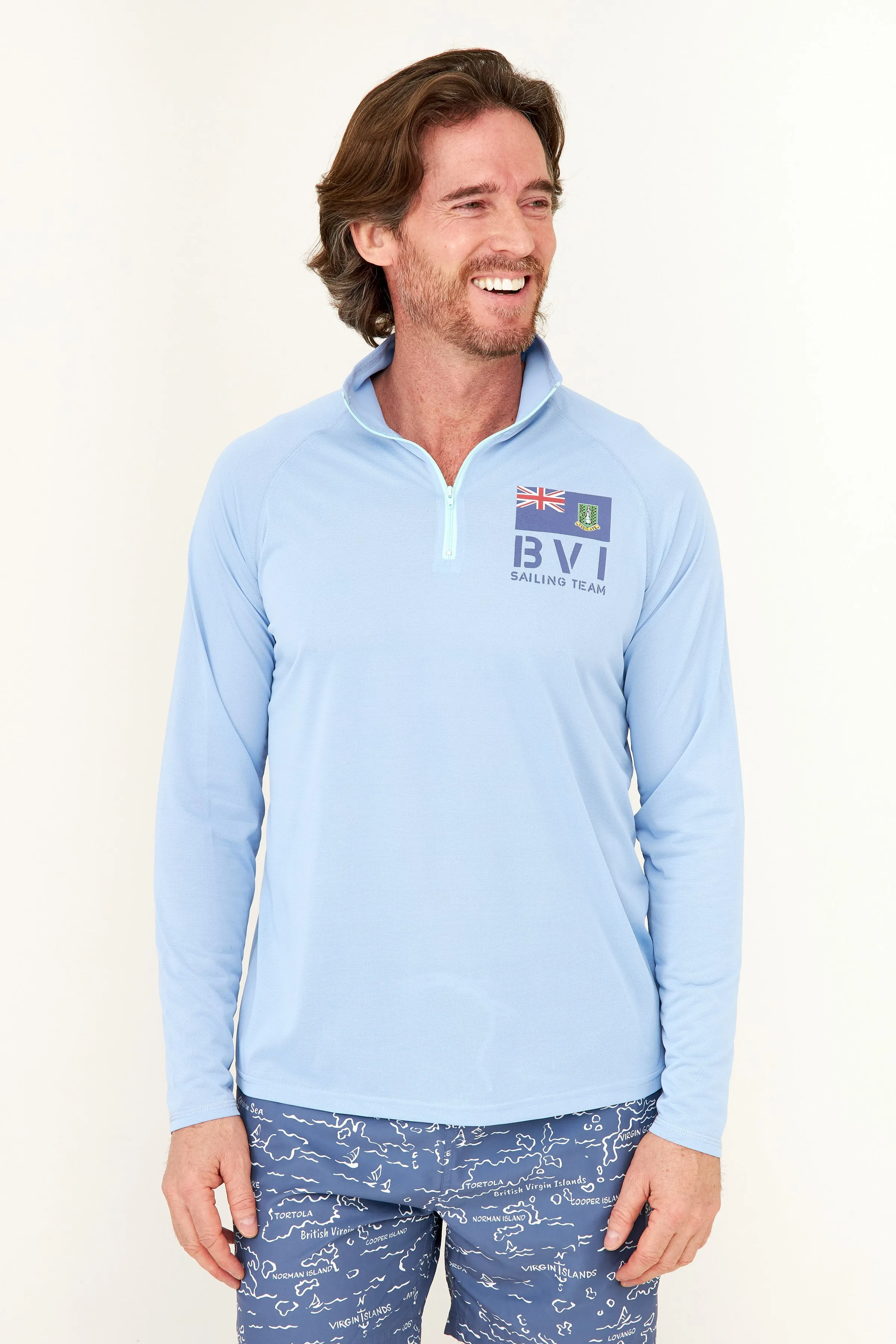 BVI Sailing Team UPF50 Zip Tech Shirt - Serenity Blue