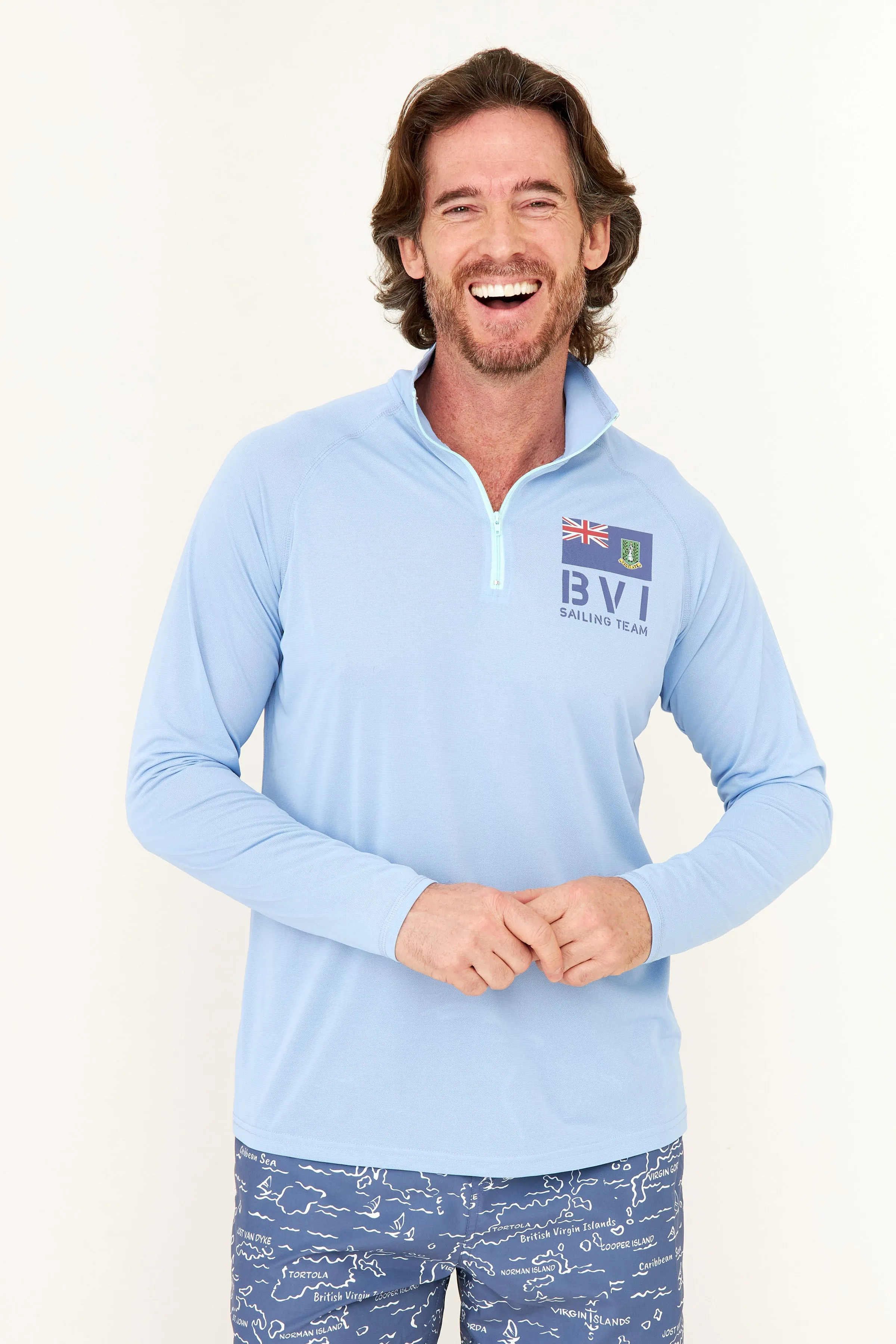 BVI Sailing Team UPF50 Zip Tech Shirt - Serenity Blue