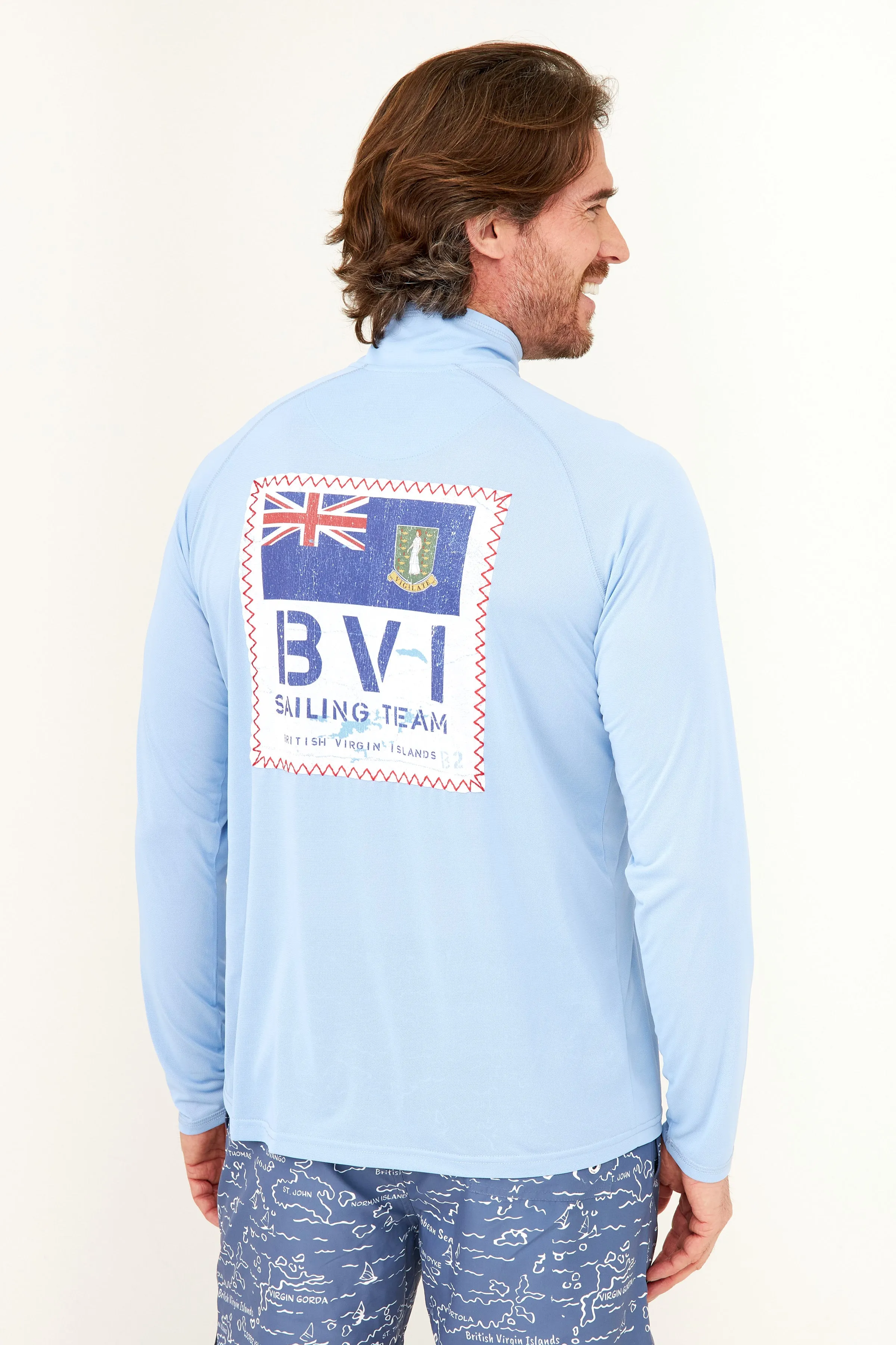 BVI Sailing Team UPF50 Zip Tech Shirt - Serenity Blue