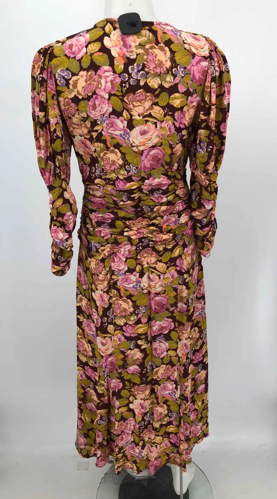 BY TI MO Brown Pink Multi Floral Print Longsleeve Size SMALL (S) Dress