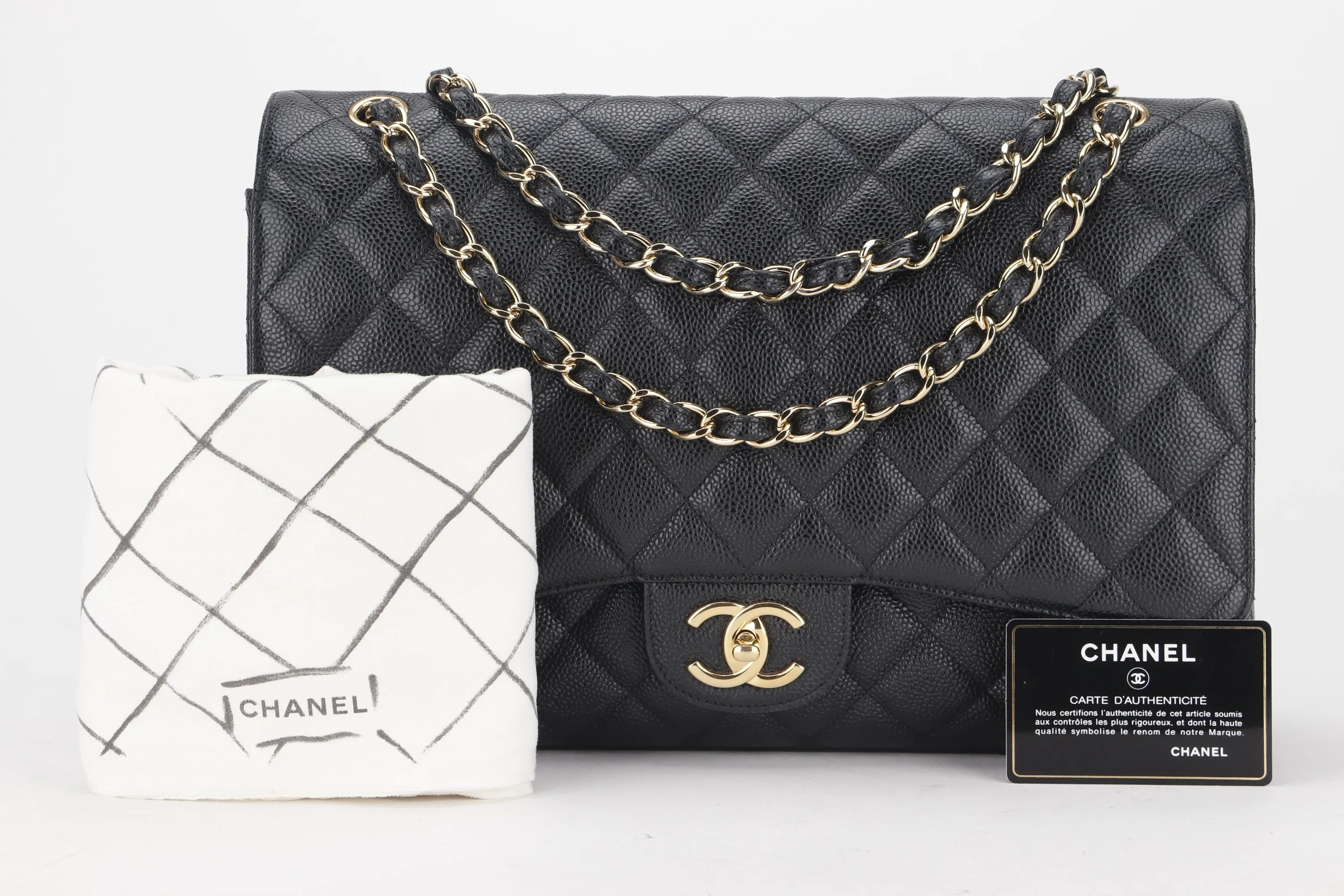 CHANEL CLASSIC FLAP MAXI (1724xxxx) BLACK CAVIAR LEATHER GOLD HARDWARE, WITH CARD, DUST COVER & BOX