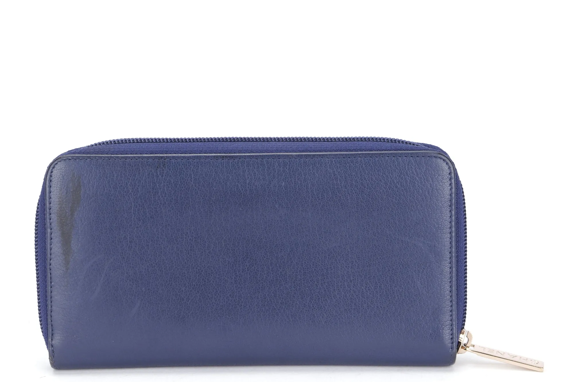 Chanel Timeless Blue Color Calf Leather Long Zippy Wallet (2282xxxx), with Card, no Dust Cover & Box