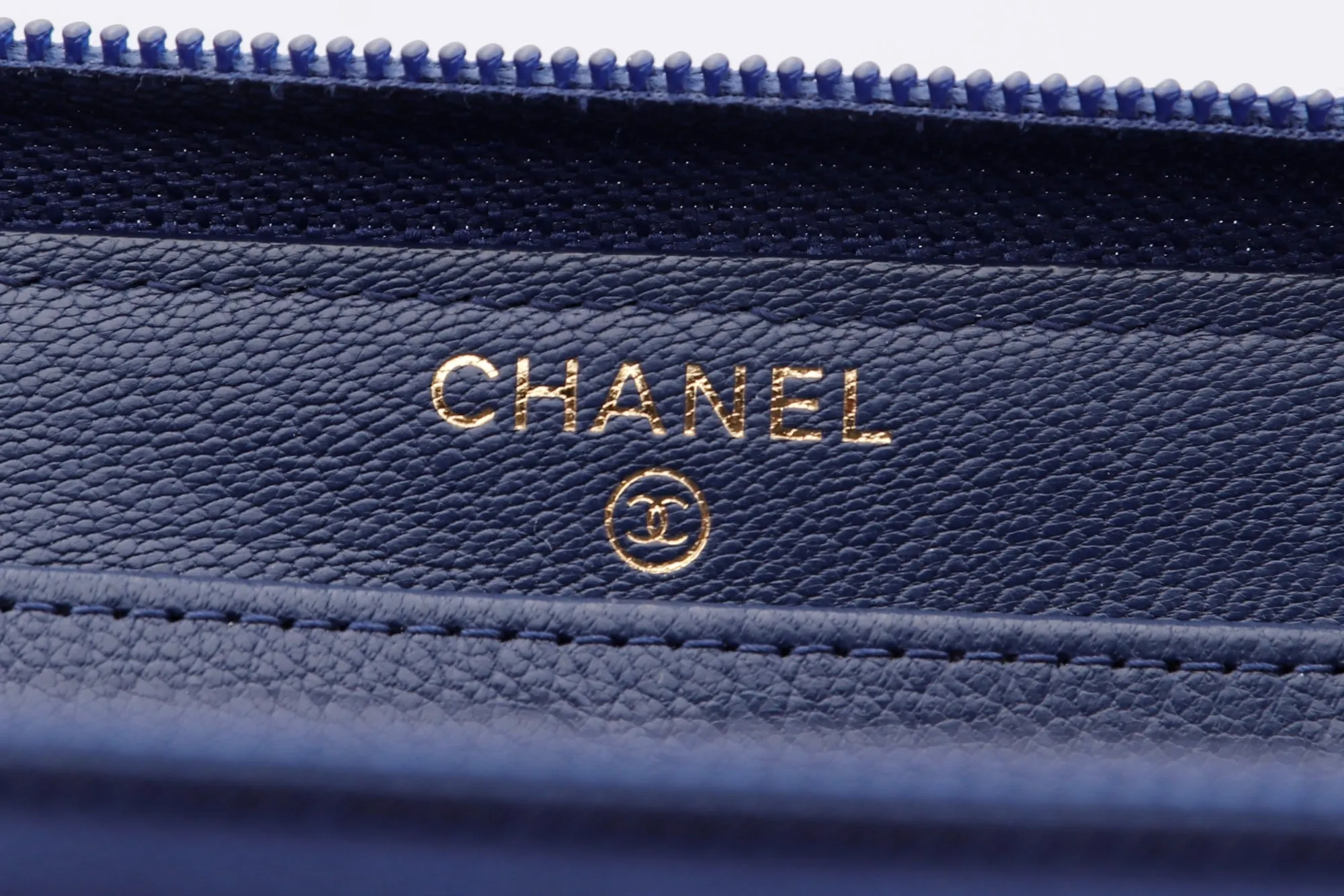 Chanel Timeless Blue Color Calf Leather Long Zippy Wallet (2282xxxx), with Card, no Dust Cover & Box