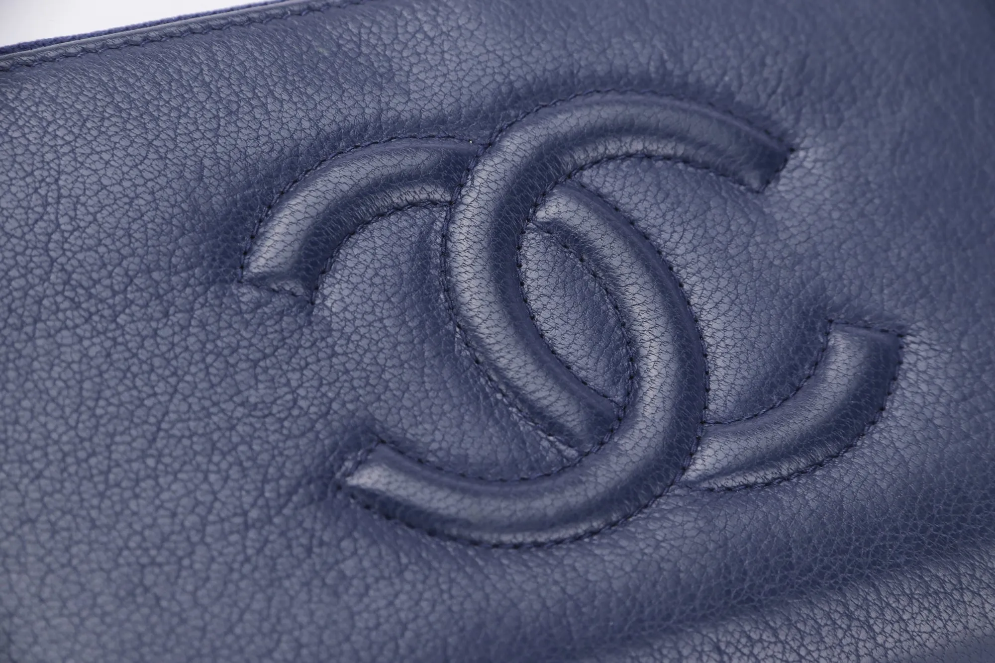 Chanel Timeless Blue Color Calf Leather Long Zippy Wallet (2282xxxx), with Card, no Dust Cover & Box