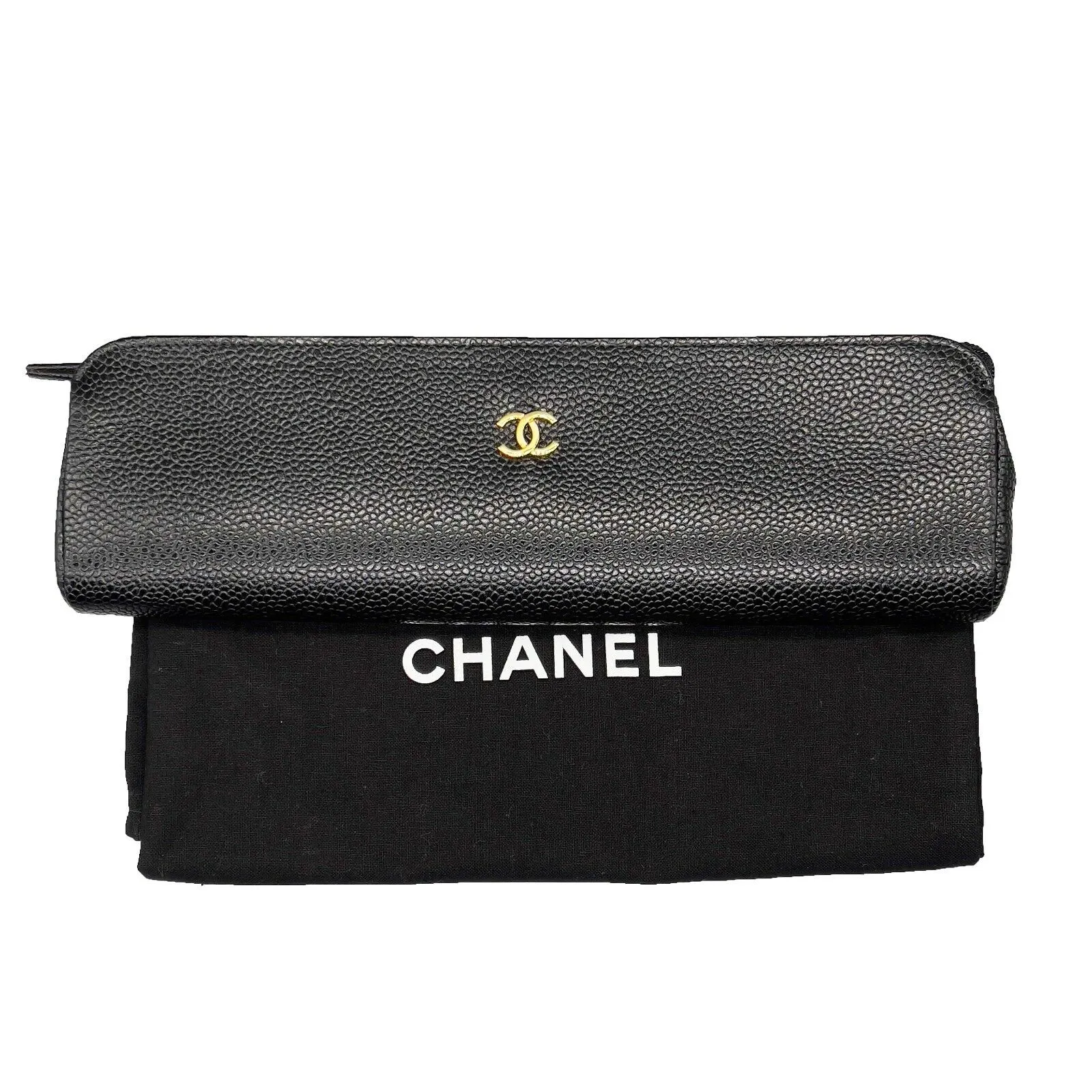 CHANEL - Vintage 96 Small Black Case / Pouch / Makeup Bag Caviar Leather / CC Lo