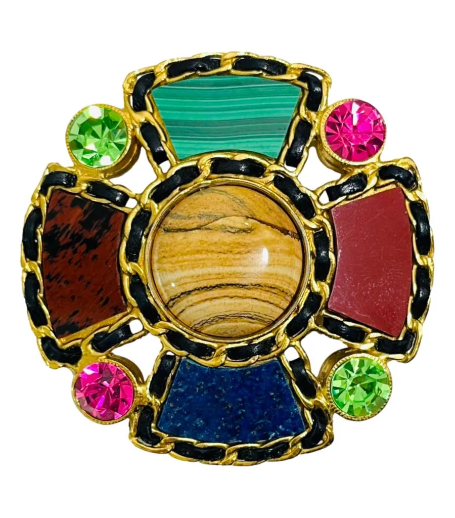 Chanel Vintage Gripoix Multi-Gemstone & Crystal Flower Brooch