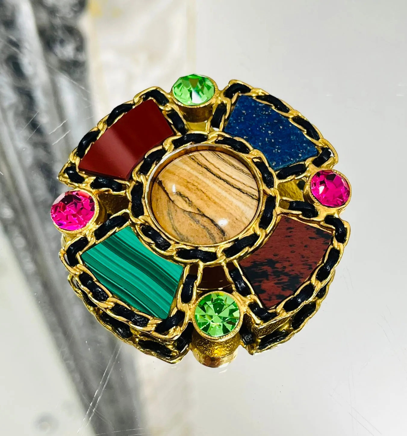 Chanel Vintage Gripoix Multi-Gemstone & Crystal Flower Brooch