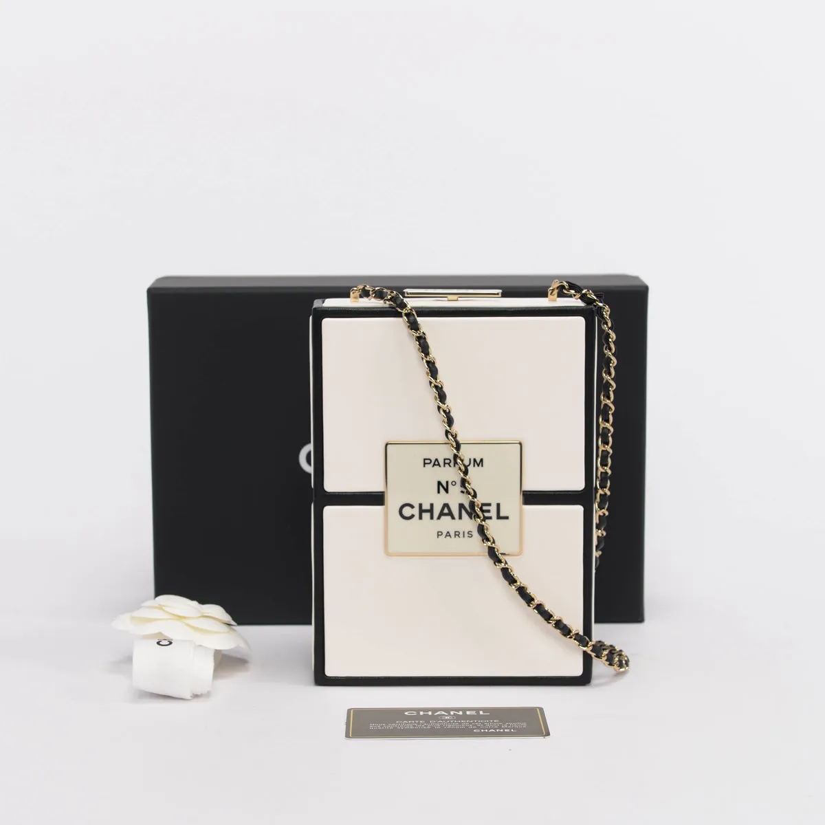 Chanel White Lambskin No. 5 Parfum Box Minaudiere