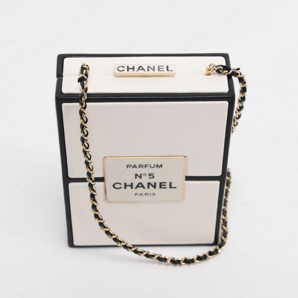 Chanel White Lambskin No. 5 Parfum Box Minaudiere