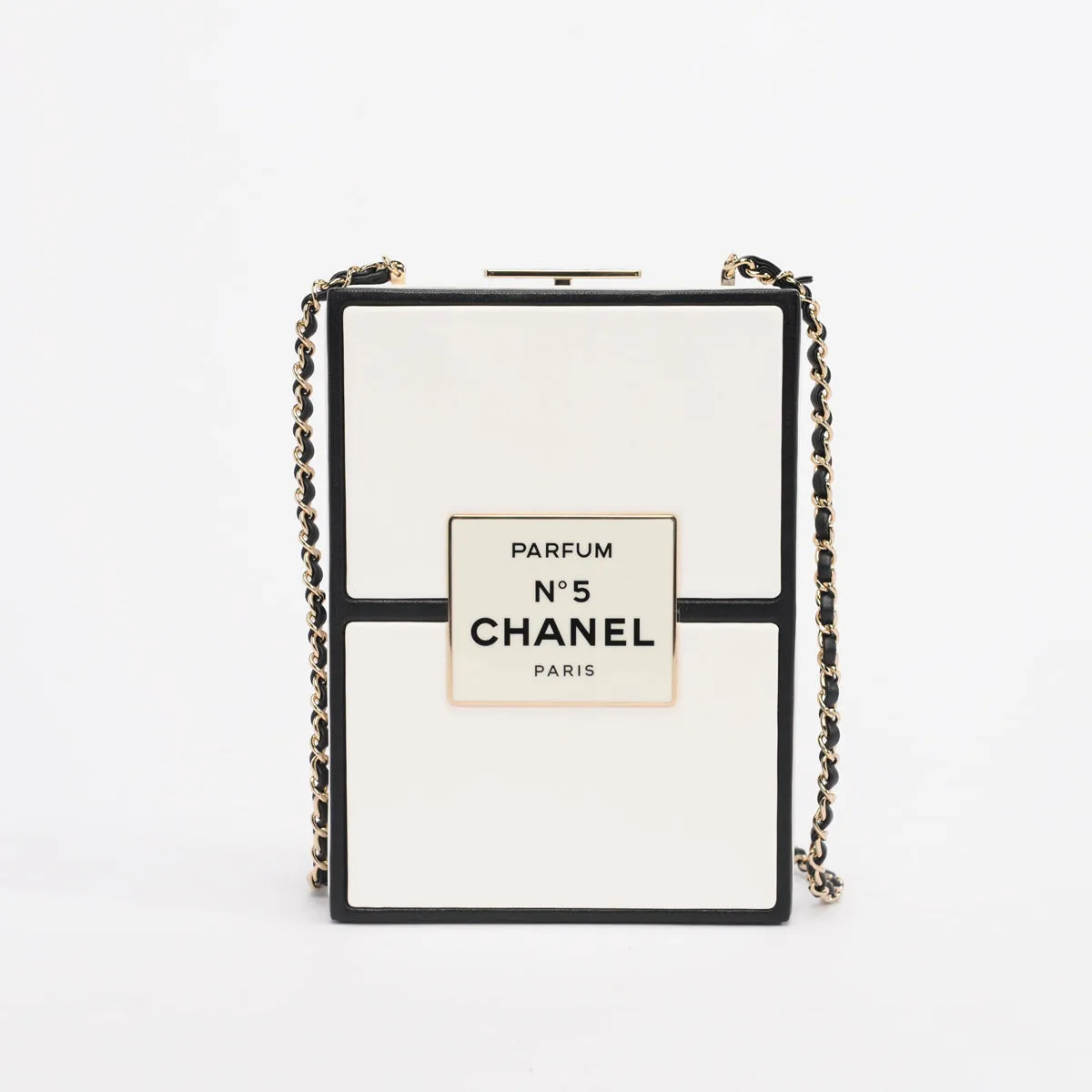 Chanel White Lambskin No. 5 Parfum Box Minaudiere