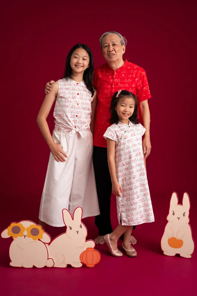 Cheongsam - White Bunnies In A Row