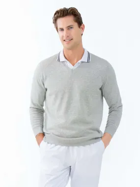 Classic V Neck Sweater - Light Heaher