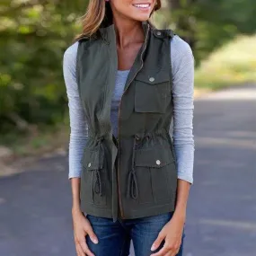 Classic Waist Tie Cotton Vest With Pockets