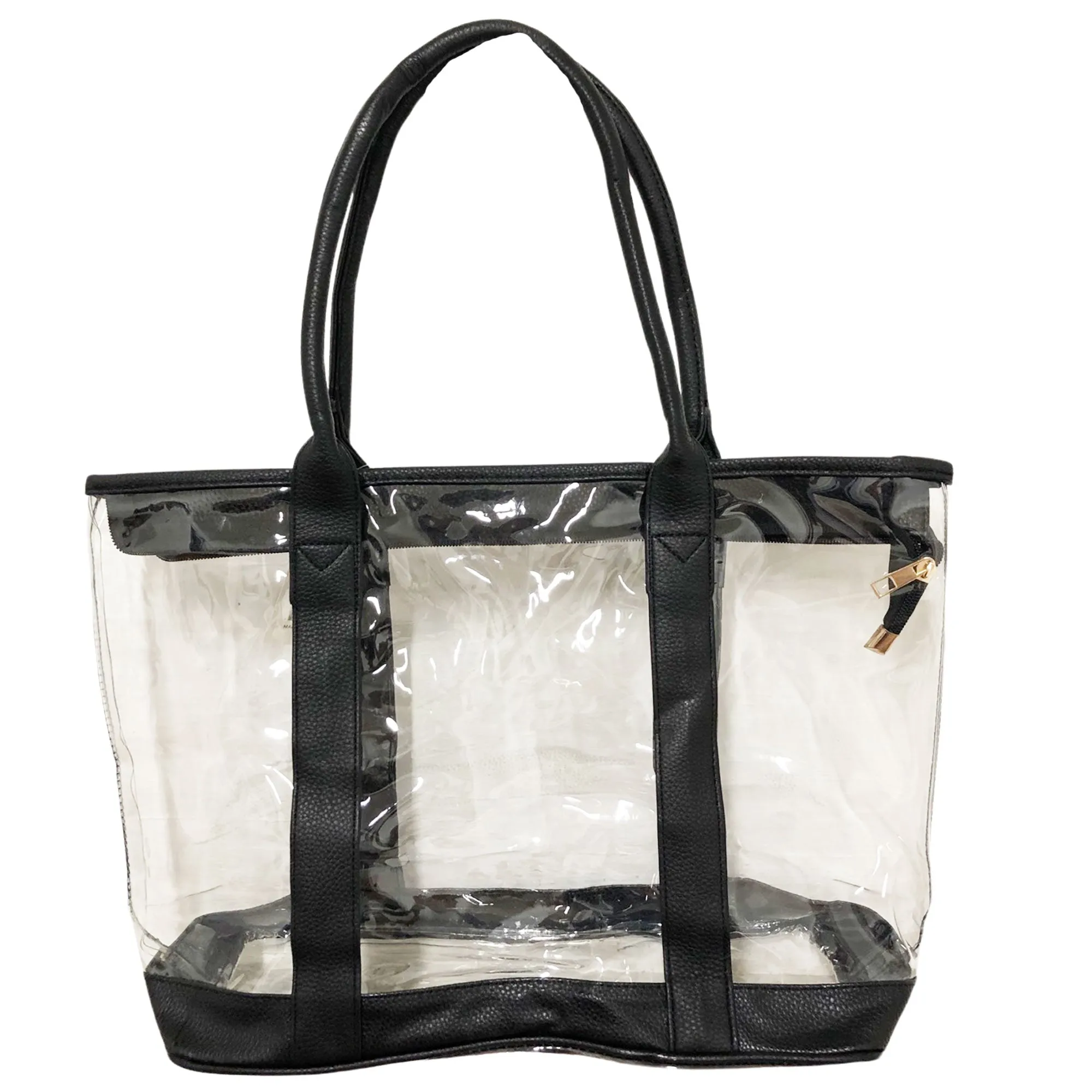 CLEARANCE LARGE WHOLESALE TOTE BAG (CASE OF 24- $3.00 / PIECE) Wholesale Transparent Bag Trimmed in Black SKU: C3016-24