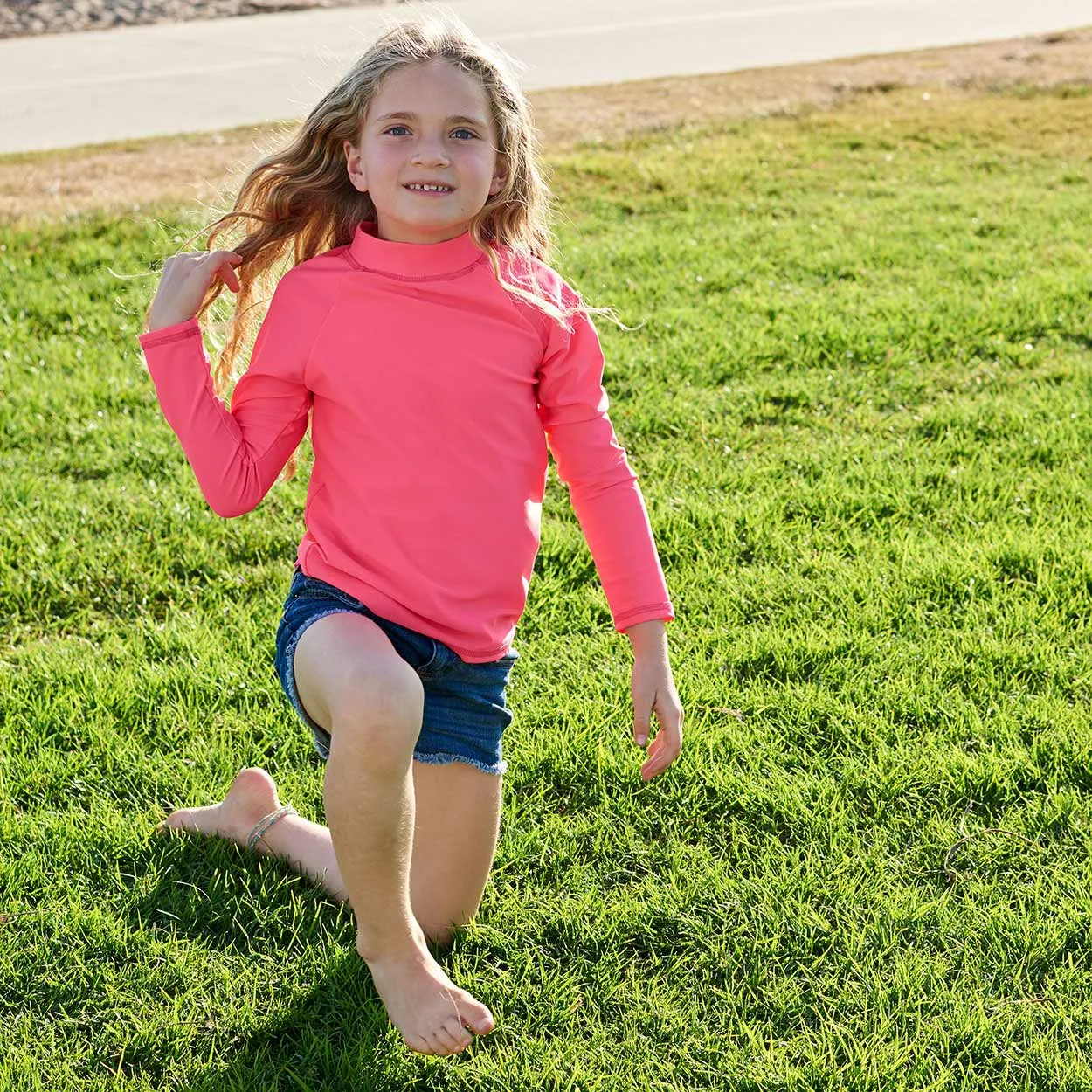 Coral Girls Long Sleeve Rash Guard Top UPF 50 