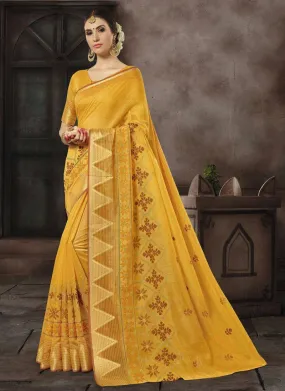 Cotton Silk Casual Wear Printed Work Saree- yellow 2