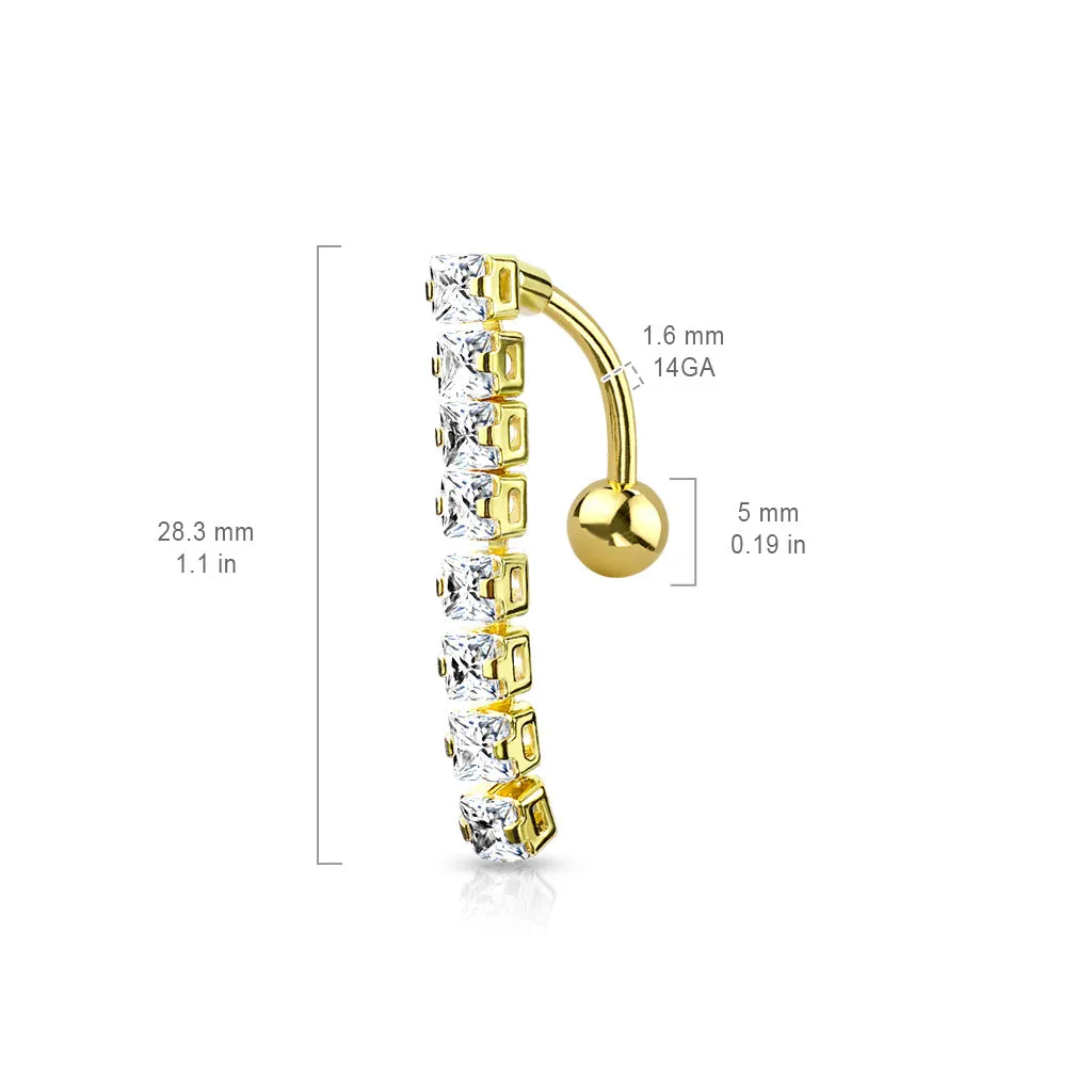 Crystal Waterfall Reverse Belly Ring with Gold Plating