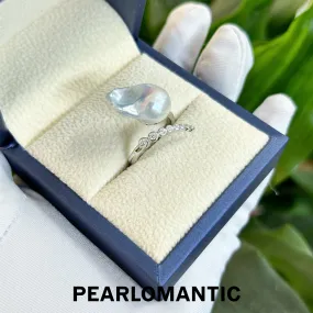 [Designer's Choice] Freshwater Big Size Baroque Pearl Silver Blue Color S925 Adjustable Rings