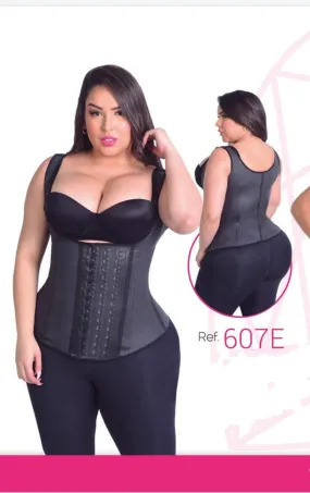 DM Shapewear - Plus Black 607 Chaleco Waist trainer Exposed Látex