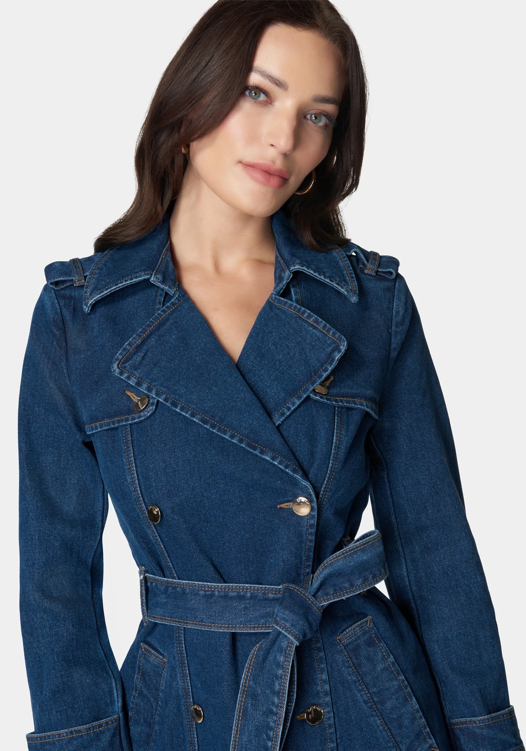 Double Breasted Denim Trench Coat