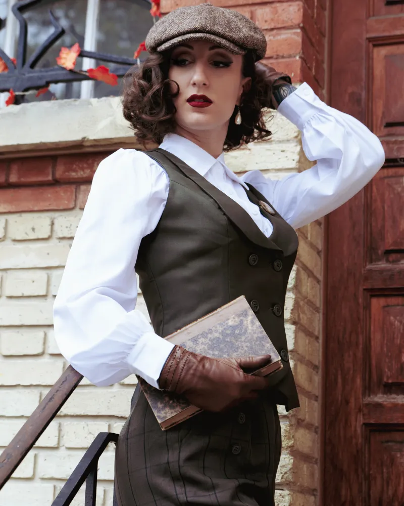 Double Breasted Waistcoat Vintage Lapel Collar Vest Coat with 2 Pockets