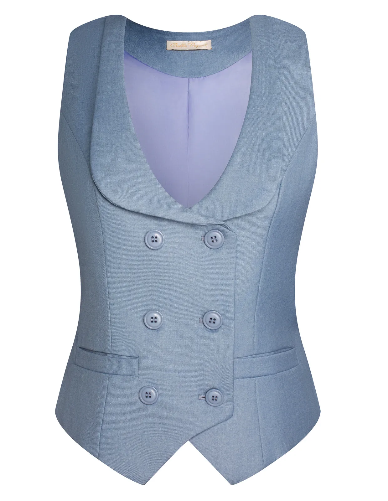 Double Breasted Waistcoat Vintage Lapel Collar Vest Coat with 2 Pockets