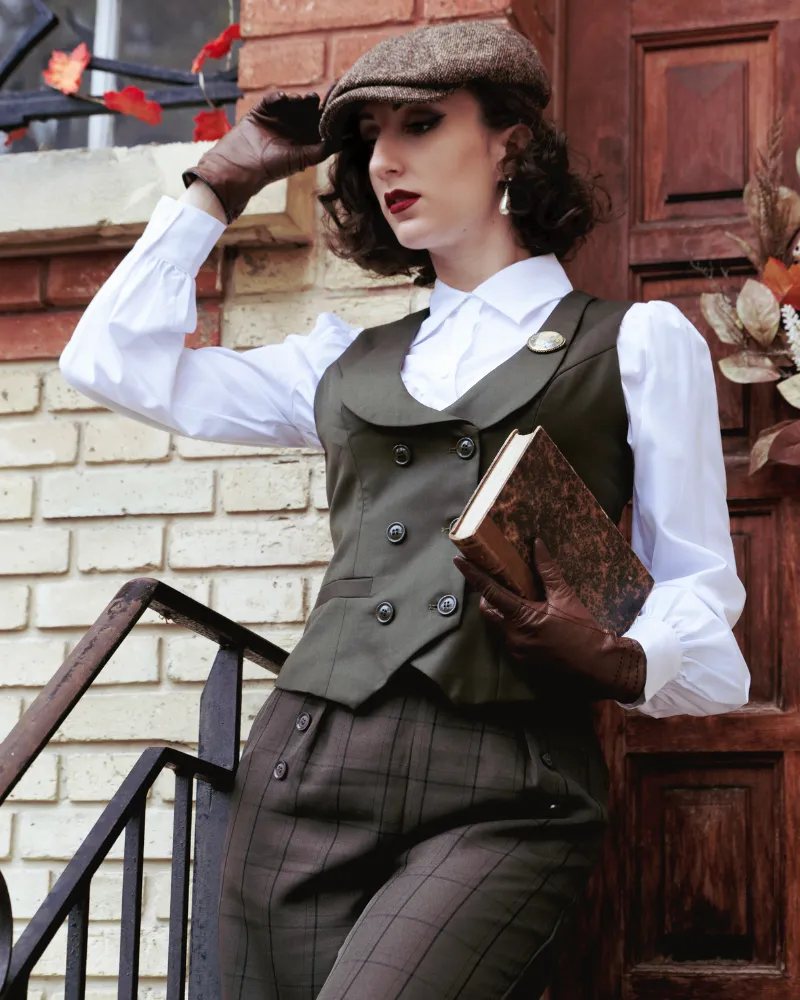 Double Breasted Waistcoat Vintage Lapel Collar Vest Coat with 2 Pockets