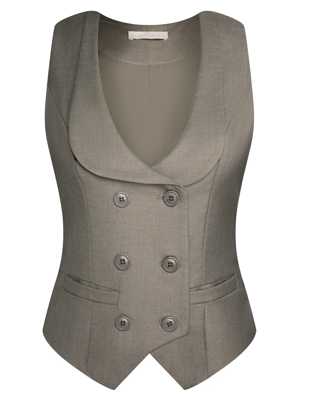 Double Breasted Waistcoat Vintage Lapel Collar Vest Coat with 2 Pockets